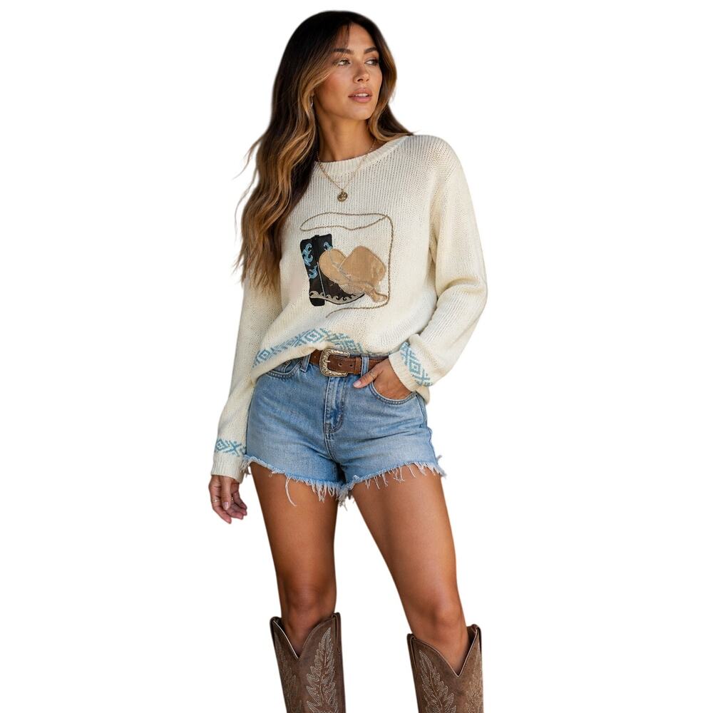 Cabela’s Western Cowgirl Sweater Boots Hat Embroidered Cotton M